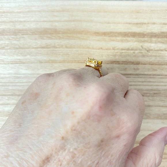 Cushion Cut Citrine Halo Ring - Gold Plating over 925 Sterling Silver - Picture 5 of 5